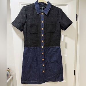 Ellen Tracy Black and Navy Textured Button-Up